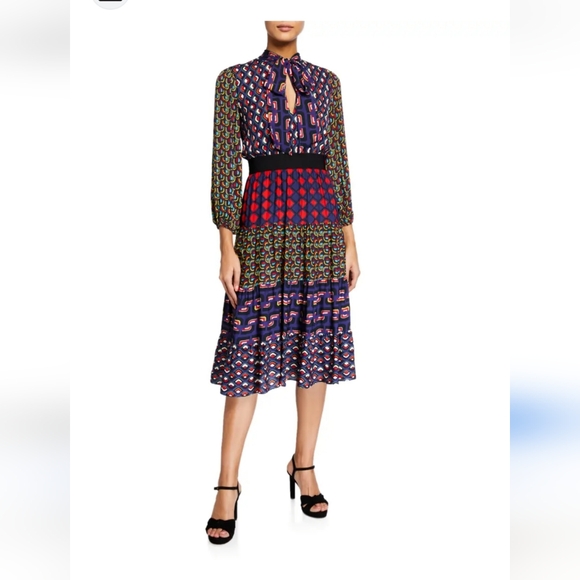 NWOT Alice + Olivia - Karolina Blouson Sleeve Midi Dress in Mod Moon - Picture 1 of 5